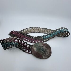 Vintage metallic rainbow woven wire belt w large buckle